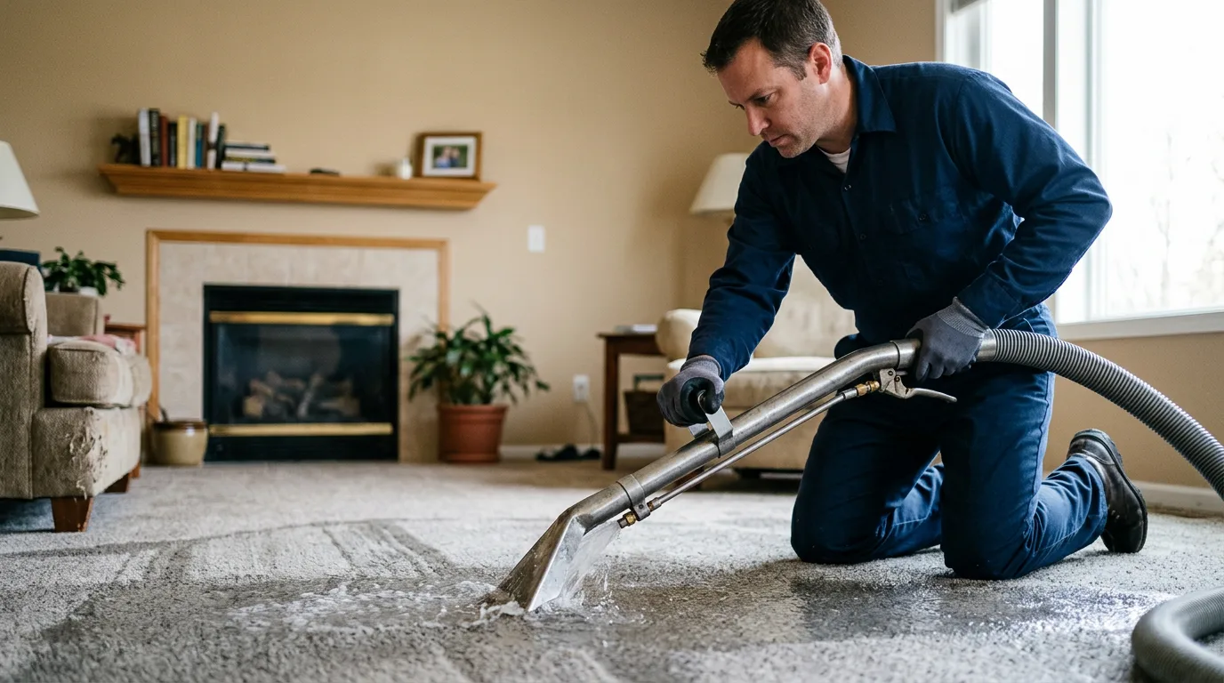 Water damage restoration technician working near Saint Marys, KS
